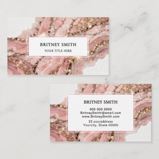 Carte De Visite Elegant Blush Pink Gold Glitter Marble Agate