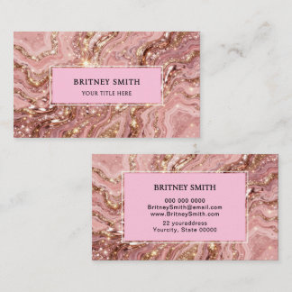 Carte De Visite Elegant Blush Pink Gold Glitter Marble Agate