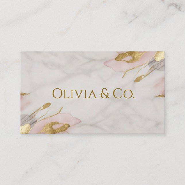 Carte de visite Elegant Blush Rose et Or avec Marb (Devant)