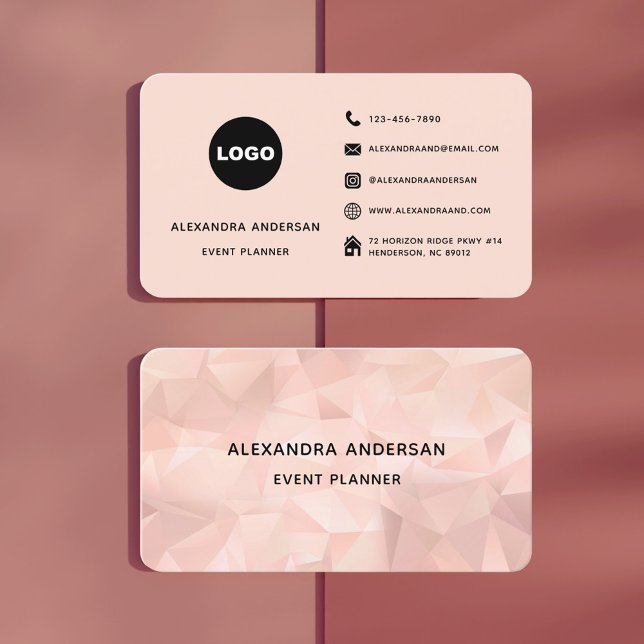 Carte De Visite Elégant Blush Rose Rose Gold Triangle Professionne (Elegant Blush Pink Rose Gold Triangle Professional Business Card)
