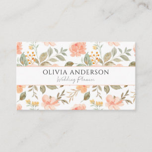 Carte De Visite Elégant Boho Peach Green Floral Aquarelle tendance