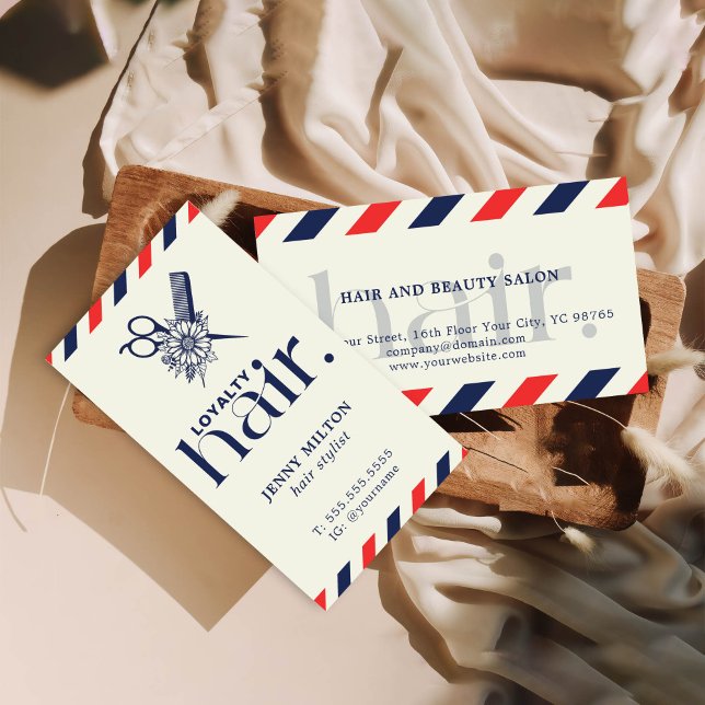 Carte De Visite Elégant Boho Red Blue Ciseaux Hair Stylist (Créateur téléchargé)