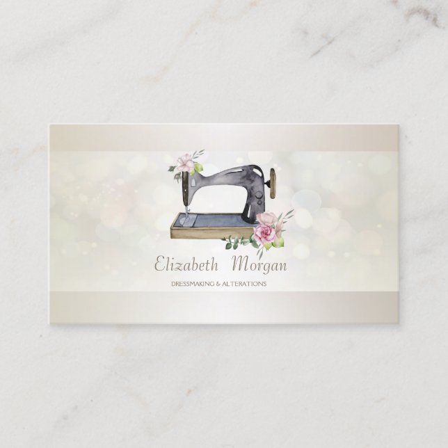 Carte De Visite Élégant Bokeh à coudre professionnel floral (Devant)