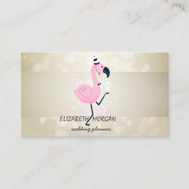 Carte De Visite Elégant Bokeh, Bande, Flamant rose rose Cool (Devant)