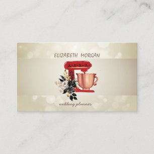 Carte De Visite Elégant Bokeh, Bande, Mélangeur Floral Rouge