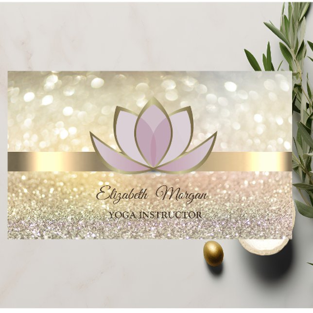 Carte De Visite Elégant Bokeh Gold, Lotus Flower Yoga Reiki (Créateur téléchargé)