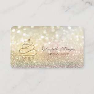 Carte De Visite Elégant Bokeh Gold Parties scintillant Cupcakes