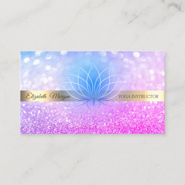 Carte De Visite Élégant Bokeh Gold Stripe Lotus Yoga Instructeur (Devant)