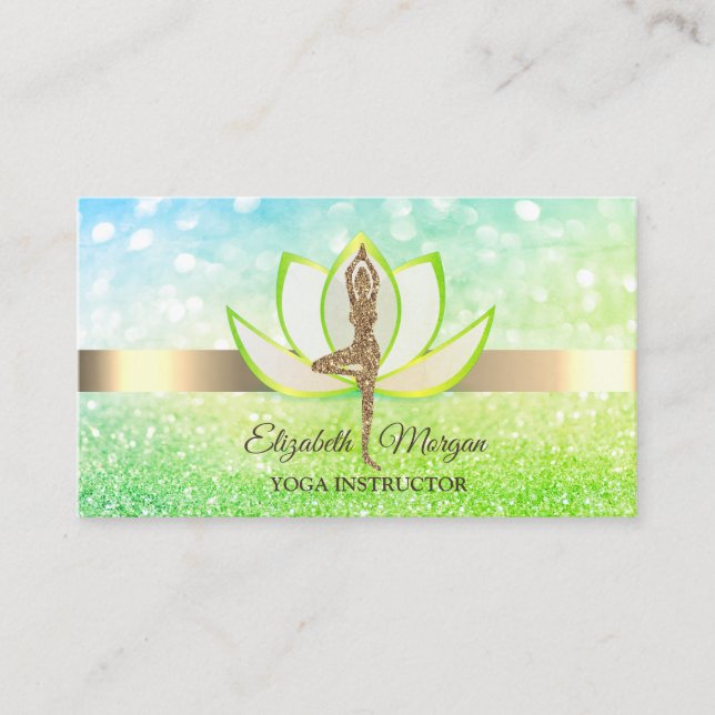 Carte De Visite Elégant Bokeh Green Lotus Yoga Parties scintillant (Devant)