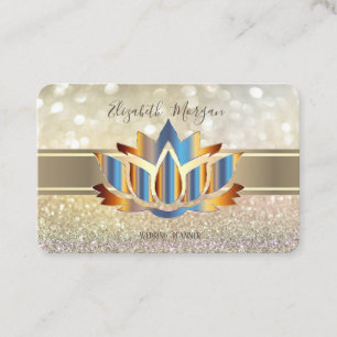 Carte De Visite Élégant Bokeh Moderne, Lotus à Rayure Dorée