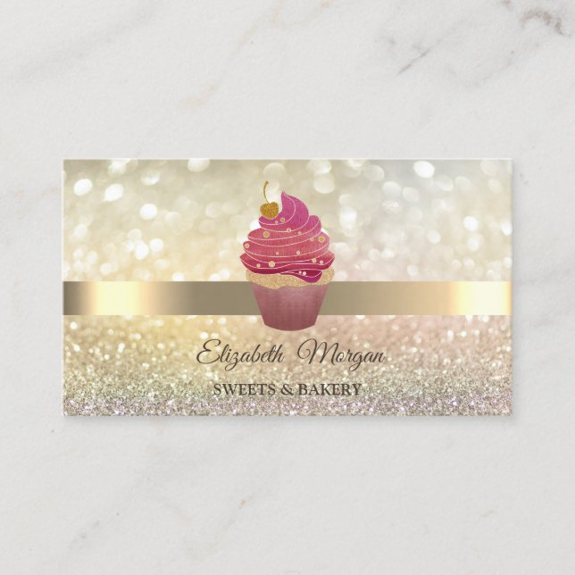 Carte De Visite Elegant Bokeh Or, Cupcake (Devant)