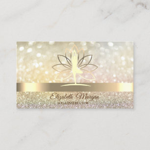 Carte De Visite Élégant Bokeh Or, Femme Lotus Professeur de Yoga