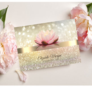 Carte De Visite Élégant Bokeh Or, Professeur de Yoga Fleur de Lotu