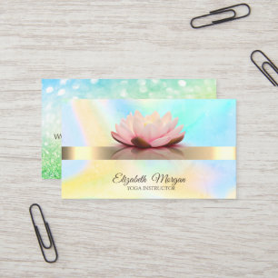 Carte De Visite Élégant Bokeh Vert, Fleur de Lotus Yoga 