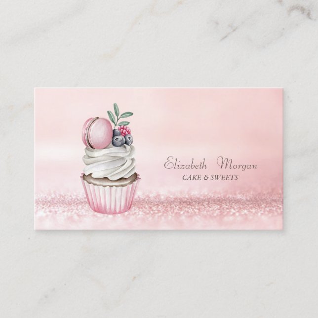 Carte De Visite Elégant Bokeh Watercolor Cupcake Macaron (Devant)