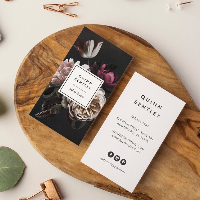 Carte De Visite Elégant Bouquet floral foncé | vertical (Créateur téléchargé)