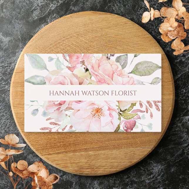 Carte De Visite Élégant bouquet floral rose et pivoine (Close up)