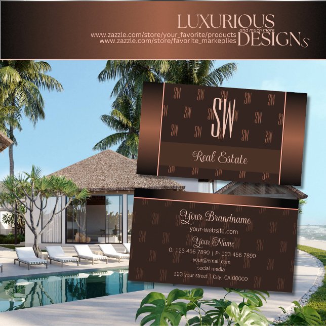 Carte De Visite Élégant Brown avec Monogram Motif Professional (Créateur téléchargé)