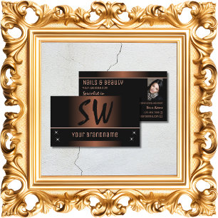 Carte De Visite Élégant Brown Black Chic avec Monogramme et Photo