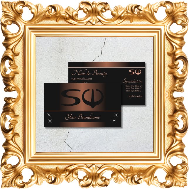 Carte De Visite Élégant Brown et noir avec Initiales Professionnel (Créateur téléchargé)