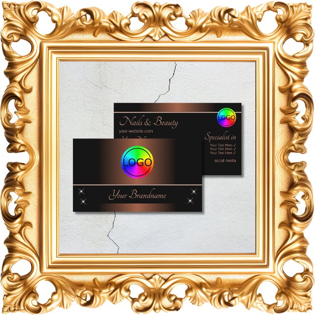 Carte De Visite Élégant Brown et noir avec logo professionnel (Créateur téléchargé)