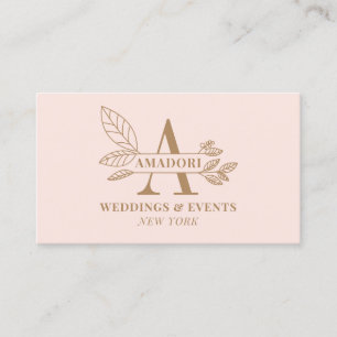 Carte De Visite Élégant brun rose moderne floral monogramme initia