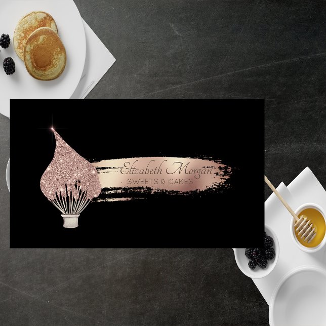 Carte De Visite Elegant Brush Stroke Glitter Whisk Sweets Black (Créateur téléchargé)