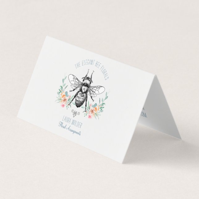 Carte De Visite Élégant Bumble Bee Florist Floral Plié (Devant)
