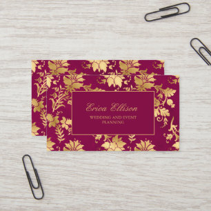 Carte De Visite Élégant Burgundy Gold Vintage Wedding Planner