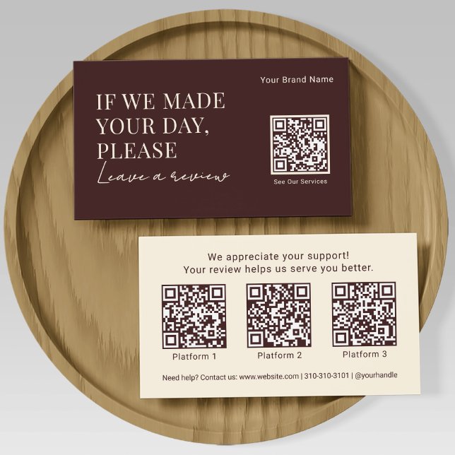Carte De Visite Elegant Business Review Request with QR Codes Boho (Créateur téléchargé)