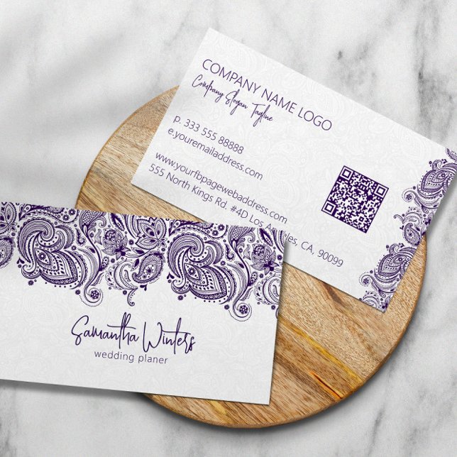 Carte De Visite Elégant cachemire violet sur wedding planner blanc (Créateur téléchargé)