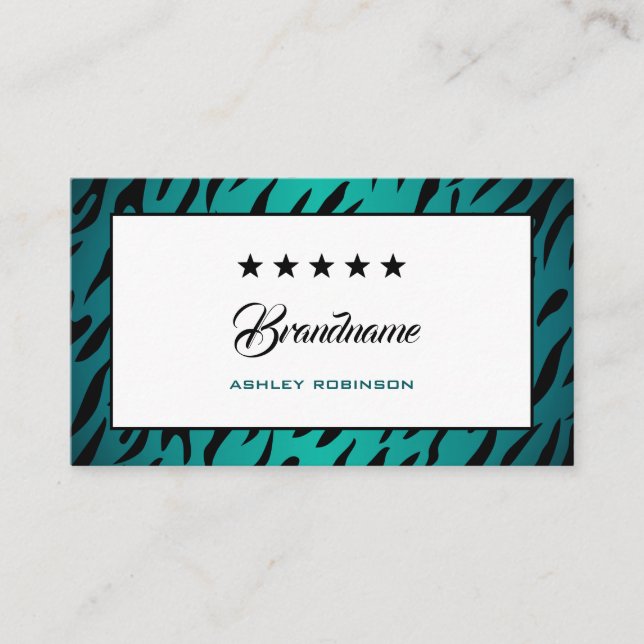Carte De Visite Elégant cadre Ombre Zebra Turquoise tendance (Devant)