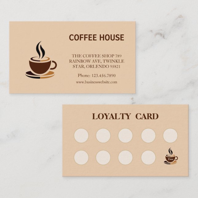 Carte De Visite Elégant café simple Shop Loyalty Card (Devant / Derrière)