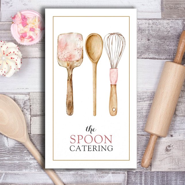 Carte De Visite Elégant Caterer Whisk Spoon Spatula Ustensiles (Créateur téléchargé)