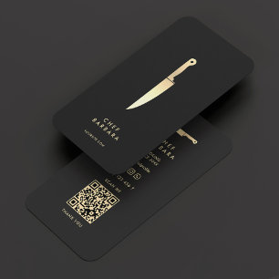 Carte De Visite Elégant Chef Couteau Noir Or Moderne Premium