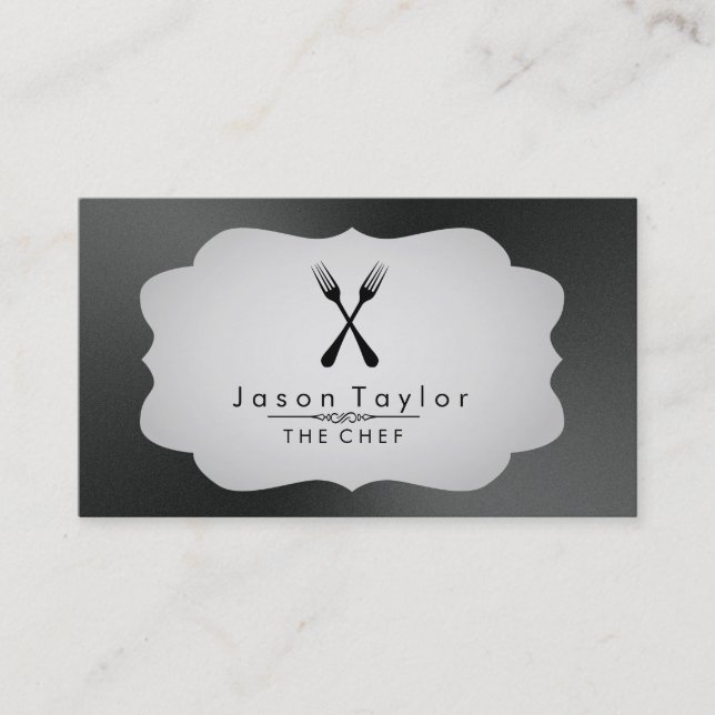 Carte De Visite Élégant chef cuisinier Retro Cross Fork Noir (Devant)