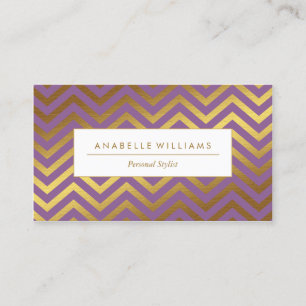 Carte De Visite Élégant Chevrons Purple et Faux Gold Foil