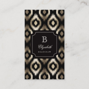 Carte De Visite Élégant Chic Black Gold Foil Diamond Ikat Monogram