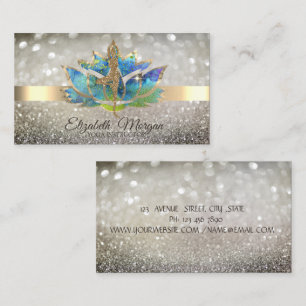 Carte De Visite Élégant Chic Bokeh Or, Fille de Yoga de Lotus Bleu