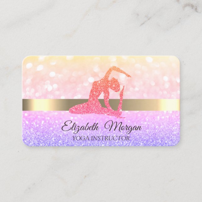 Carte De Visite Élégant Chic Bokeh Parties scintillant fille Yoga (Devant)