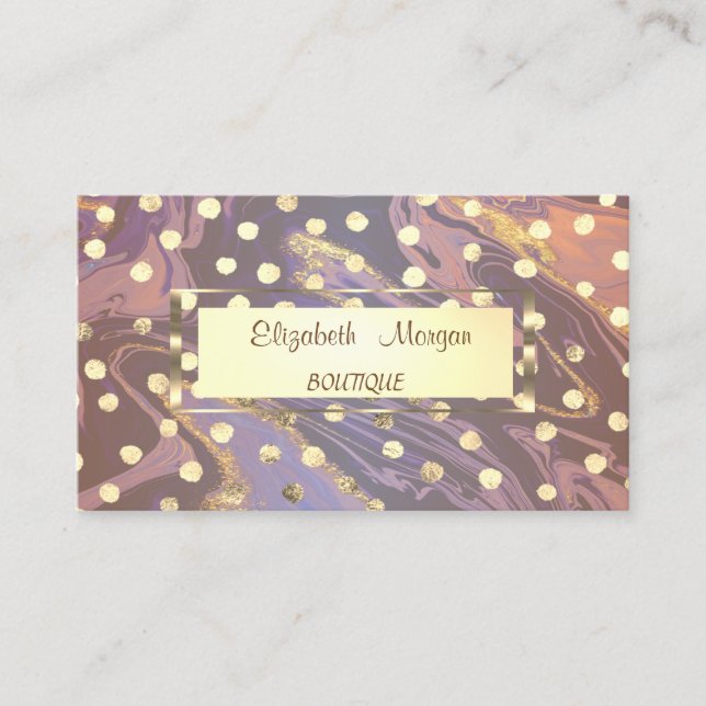 Carte De Visite Élégant Chic, Cadre Doré, Confettis, Points (Devant)