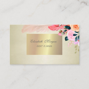 Carte De Visite Élégant Chic de Style, Fleurs Plume