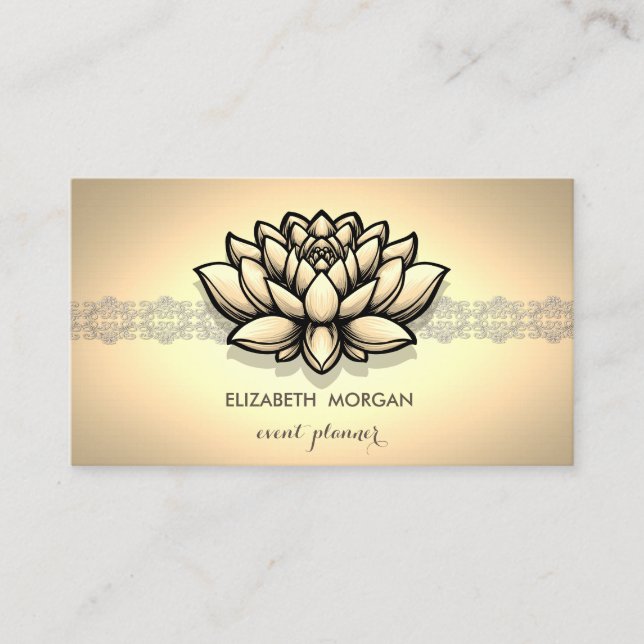 Carte De Visite Elégant Chic Gold Lace Lotus (Devant)