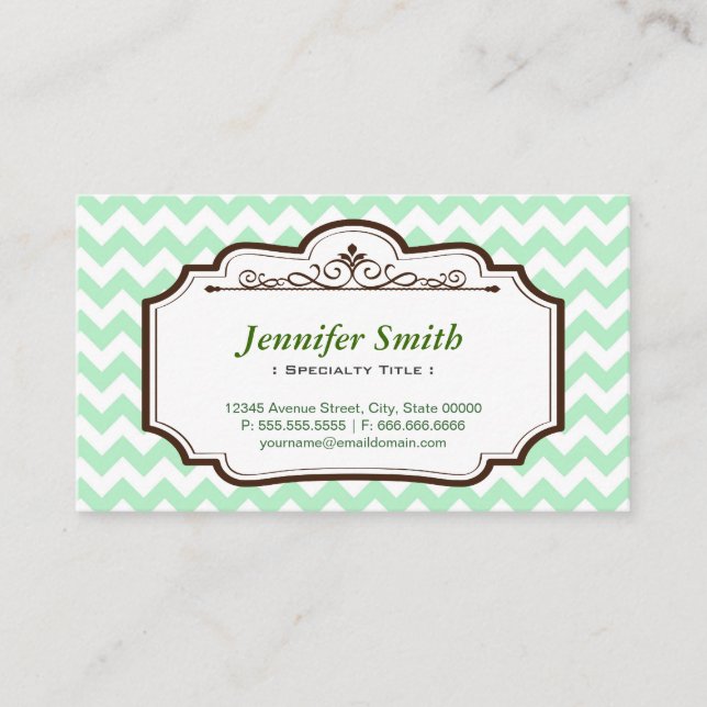 Carte De Visite Elégant Chic Green Chevron Zigzag - deux côtés (Devant)