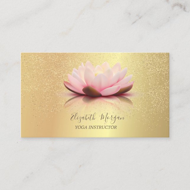 Carte De Visite Élégant Chic Lotus Gold Confetti Yoga Instructeur (Devant)