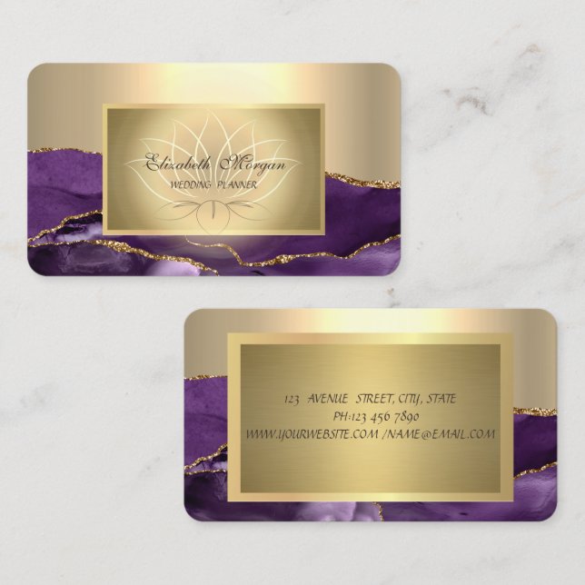 Carte De Visite Élégant Chic Lotus Professionnel, Marbre Violet Do (Devant / Derrière)