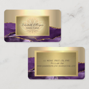 Carte De Visite Élégant Chic Lotus Professionnel, Marbre Violet Or