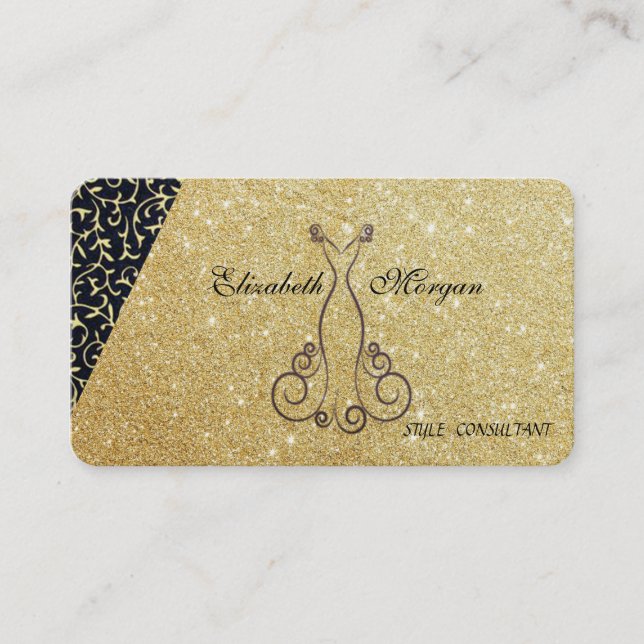 Carte De Visite Élégant Chic Luxe Pailleté, Robe (Devant)