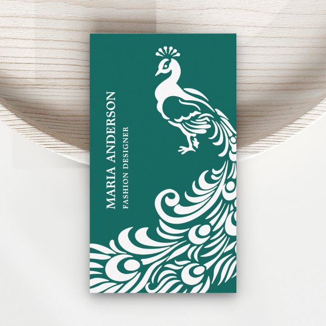 Carte De Visite Élégant Chic Moderne Paon Sarcelle et Blanc (Créateur téléchargé)