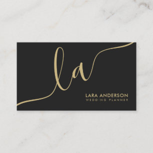 Carte De Visite Élégant chic or noir moderne monogramme initiales